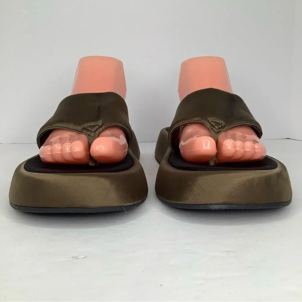 Zara Brown Satin Textile Low Platform Thong Flip Flop Women’s Sandals Sz 10.5 - Picture 4 of 10